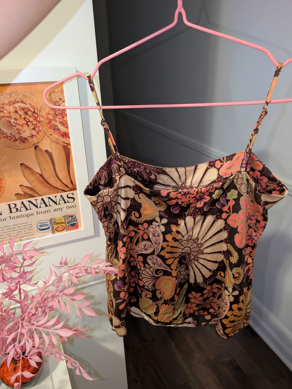 Trina Turk Floral Paisley Silk Cami in Brown Pink Orange - Picture 2 of 4
